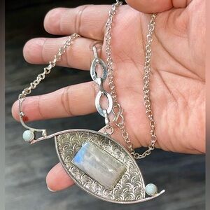 Moonstone & Caribbean Larimar Pendant Necklace 15”-17”